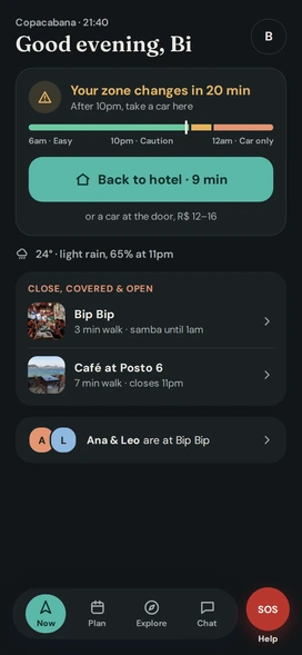 Night screen with the Back to hotel button