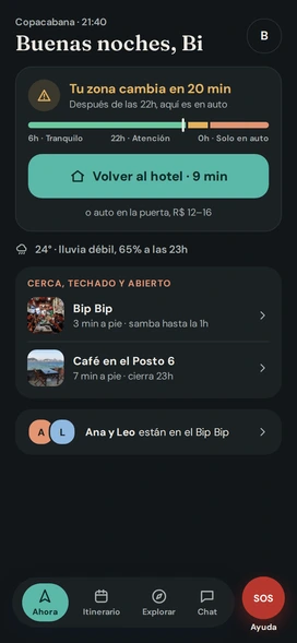 Pantalla de noche con el botón Volver al hotel