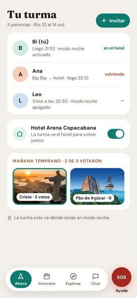 Pantalla de la turma con quién llegó al hotel