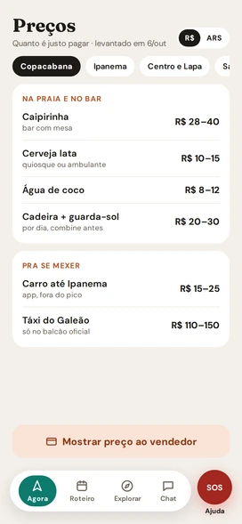 Lista de preços justos por bairro